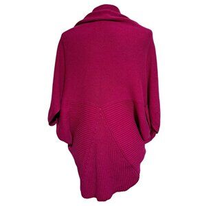 Chicos Cardigan Sweater Womens 2 Large Open Front Cocoon Raspberry Pink Wool Ble